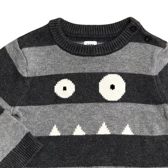 🆕 Baby Gap Gray Monster Stripe Sweater - Picture 3 of 3